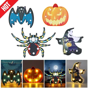

Battery Operated Ghost LED Light Spoof Pumpkin Spider Bat Security Witch Skull Marquee Sign Halloween Durable Decor Lamp