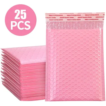 

25Pcs13 x 18cm Waterproof Bubble Courier Bag (Pink) Foam Post Box Padded Envelope, Lined Poly Post Box, Self-sealing Pink T5