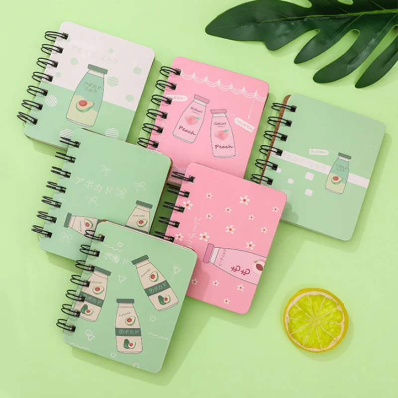 

Korea Style Cute Mini Fruit Avocado Peach Milk Bottle Pocket Portable Spiral Notebooks Notepad Diary Planner School Office Stati