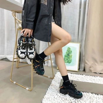

Women Sneakers Platform 2020 New Autumn PU Leather Star Black/gold Casual Shoes Woman Fashion Shoes Female Sneakers Heels