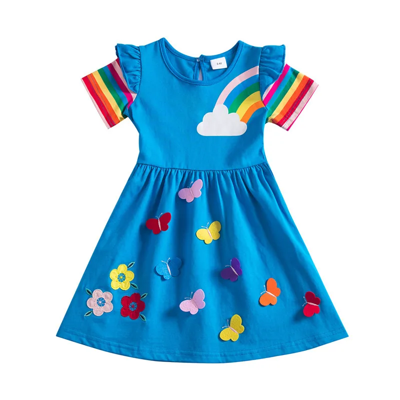 Skoki metrów letnie motyle dziewczyny suknie urodzinowe tęczowy modny kostium dla malucha Party księżniczka dzieci 3-8T sukienki