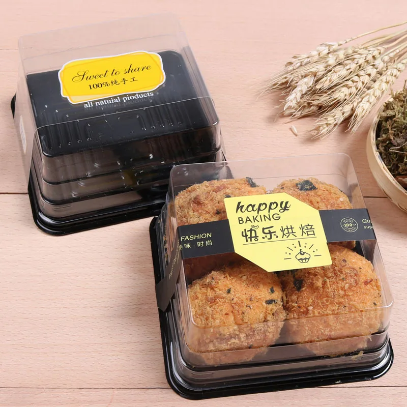 

Disposable Plastic Cake Box Clear Black Food Packaging Boxes Transparent Cheese Cake Dessert Box for Pastry Bakery