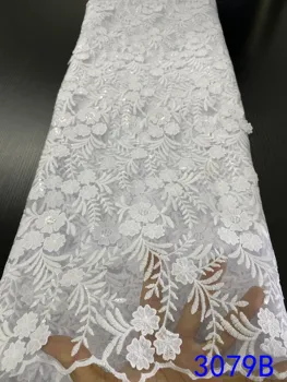 

White Lace Fabrics Big Sale African Lace Fabric 2020 High Quality Lace Sequins African Fabric 5 yards Bridal Trim NA3079B-1