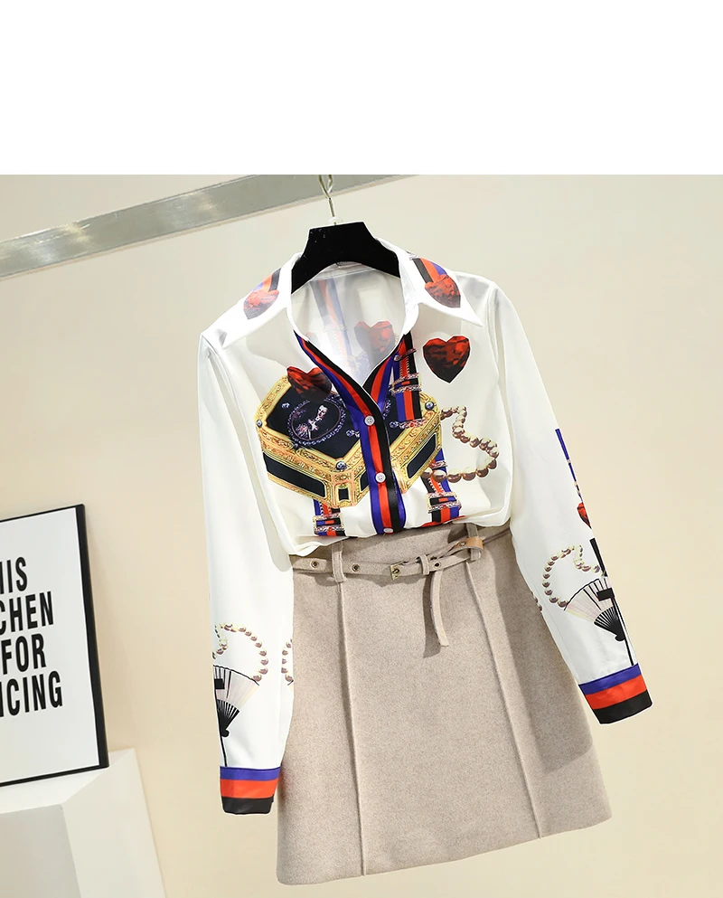 2022 Spring New Retro Print Blouse Women Lapel Shirt Woman Long Sleeve Shirt Tops Office Ladies All-match Blouuse Blusas Femme