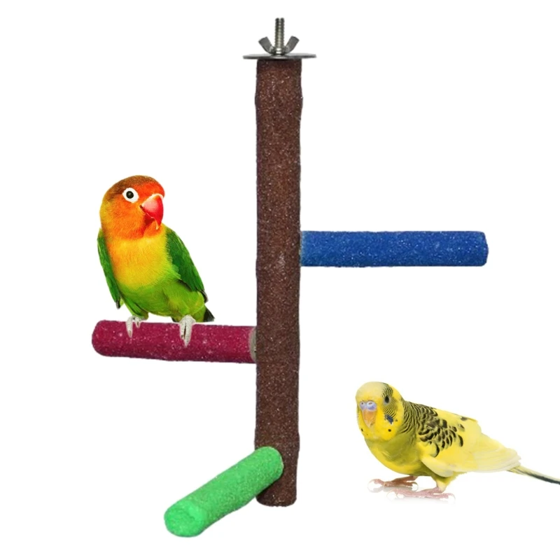 Bird Perch Rough-surfaced Sand Perches Bird Cage Chewing Toy Ladder Perch  Wood Stand Beaks Claws Trimmed Grinding Parrot Toys