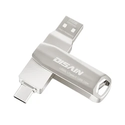 DISAIN Metal Flash Drive USB3.1+Type C Flash Drive High-Speed Memory Stick 64GB External Storage Device 32GB Pen Drive U Disk