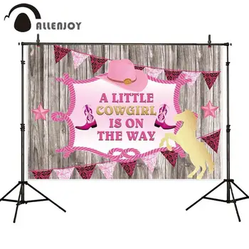 

Allenjoy Cowgirl Baby Shower Backdrop Pink Party Rope Wooden Photography Background Frame Flag Star Horse Princess Rustic Decor