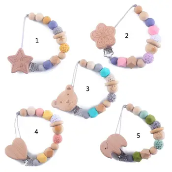 

Wooden Bead Dummy Clip Holder Pacifier Clips Soother Chains Baby Teething Toy