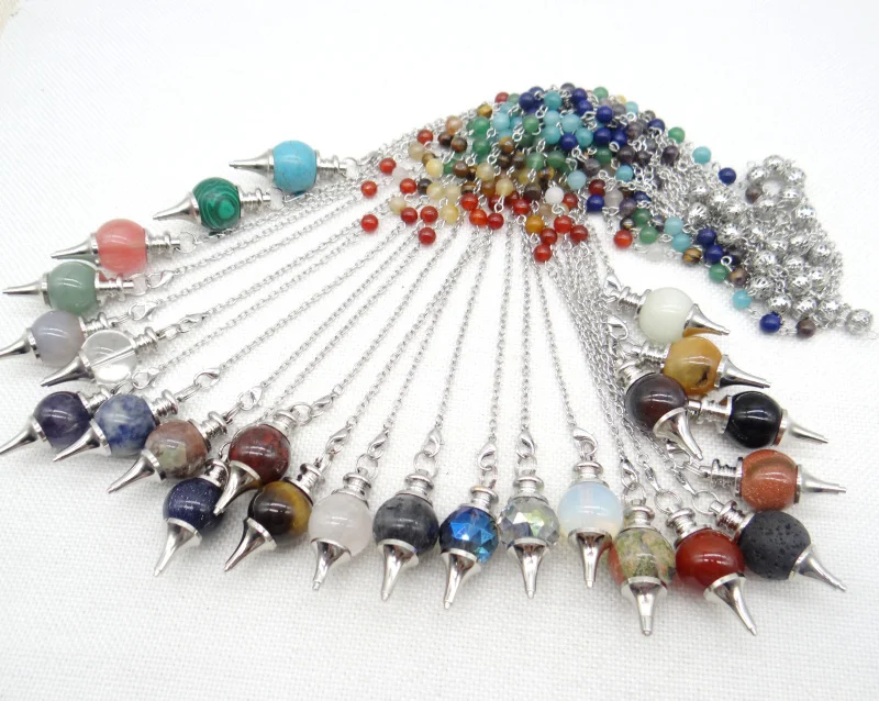 Natural Gem Stone Quartz Crystal Tiger Eye 7 Chakra Reiki Healing Pendulum for Dowsing Divination Men Women