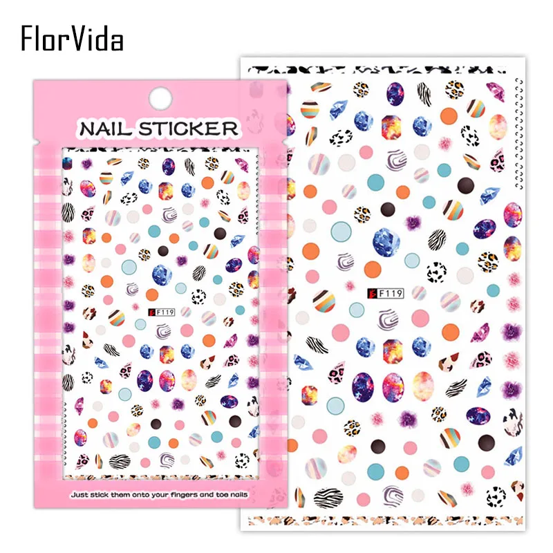 FlorVida 1 лист черный белый кружевной стикер для дизайна ногтей Красочные камни цветочный дизайн абстрактный квадратный ноготь стикер s - Цвет: F119