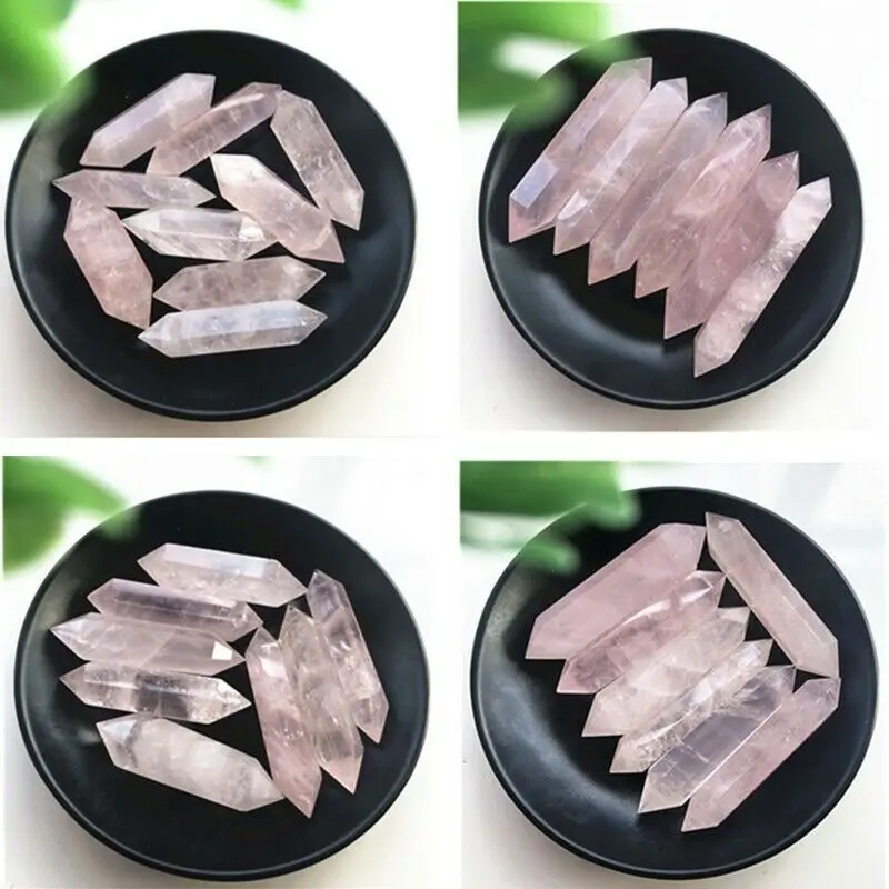 4 размера 50-90 мм натуральный розовый кристалл кварца палочка с двойной концевой точкой заживление натуральных камней и минералов