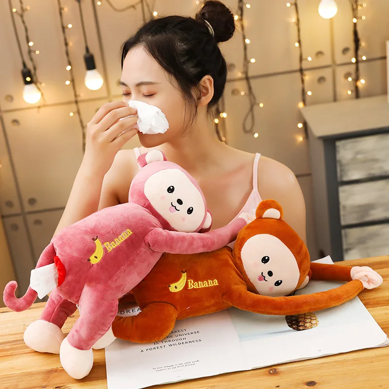 Tissue Box Cartoon Car Armrest Box Paper Animal Decor Car Napkin Cover Monkey