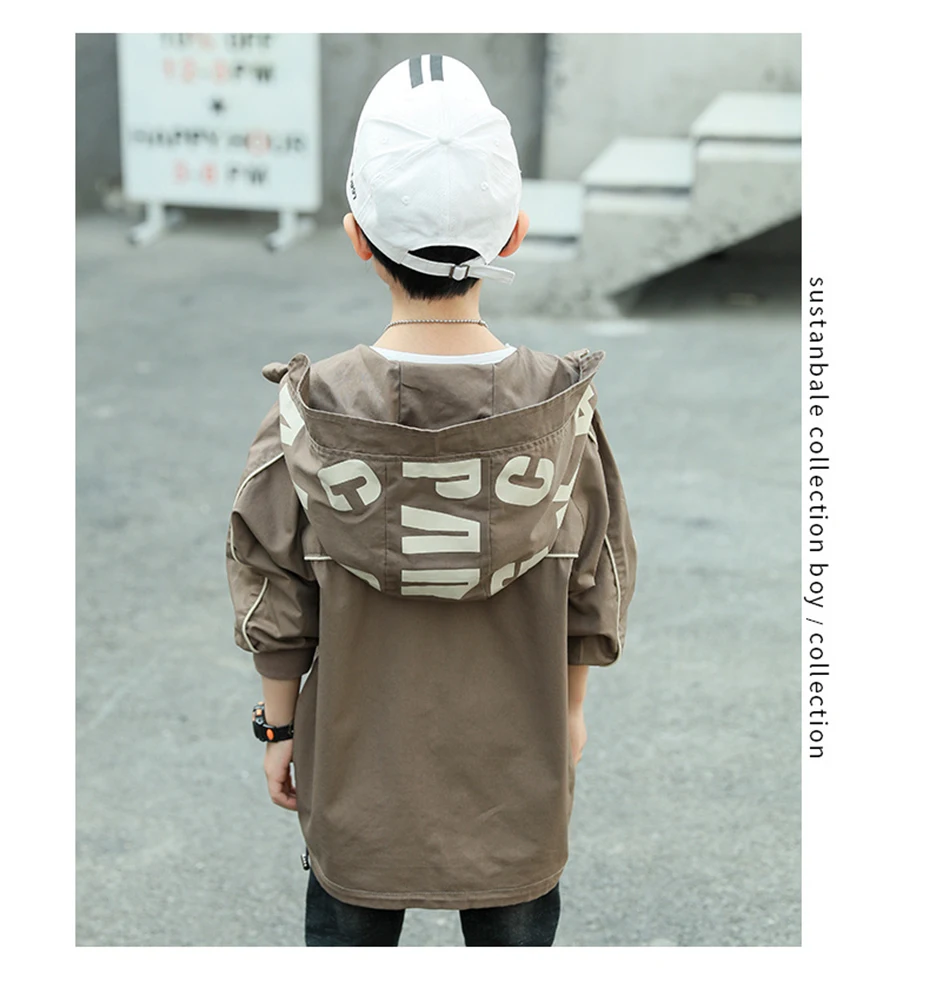 Куртка с буквенным принтом для мальчиков, повседневные толстовки с капюшоном, верхняя одежда для детей, Осенняя детская одежда для мальчиков 6, 8, 10, 12, 14 лет