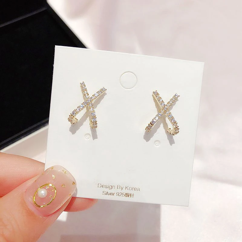 Изысканный CZ Кристалл крест серьги-гвоздики золотой цвет микро проложили кубический цирконий ювелирные изделия серьги для женщин