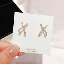 Изысканный CZ Кристалл крест серьги-гвоздики золотой цвет микро проложили кубический цирконий ювелирные изделия серьги для женщин