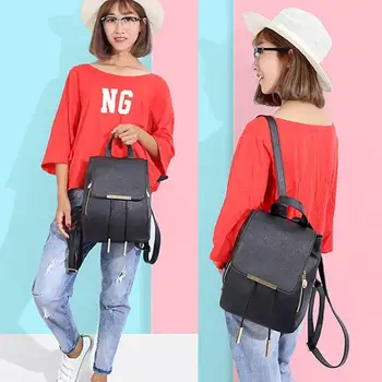 

Double Zipper Backpack, Iron Drawstring Flap, Pu Korean Female Backpack, Fashion Bag Backpack, Female B5K6