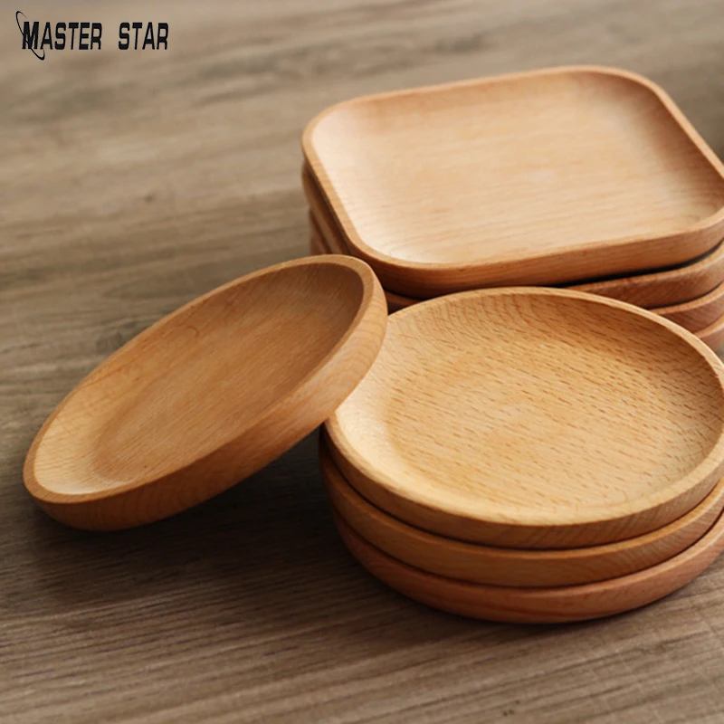 

Master Star Whole Piece Wood Round Plate Serving Food Fruit Square Dish Afternoon Tea Wooden Snacks Tray Kitchen Supplies Tools