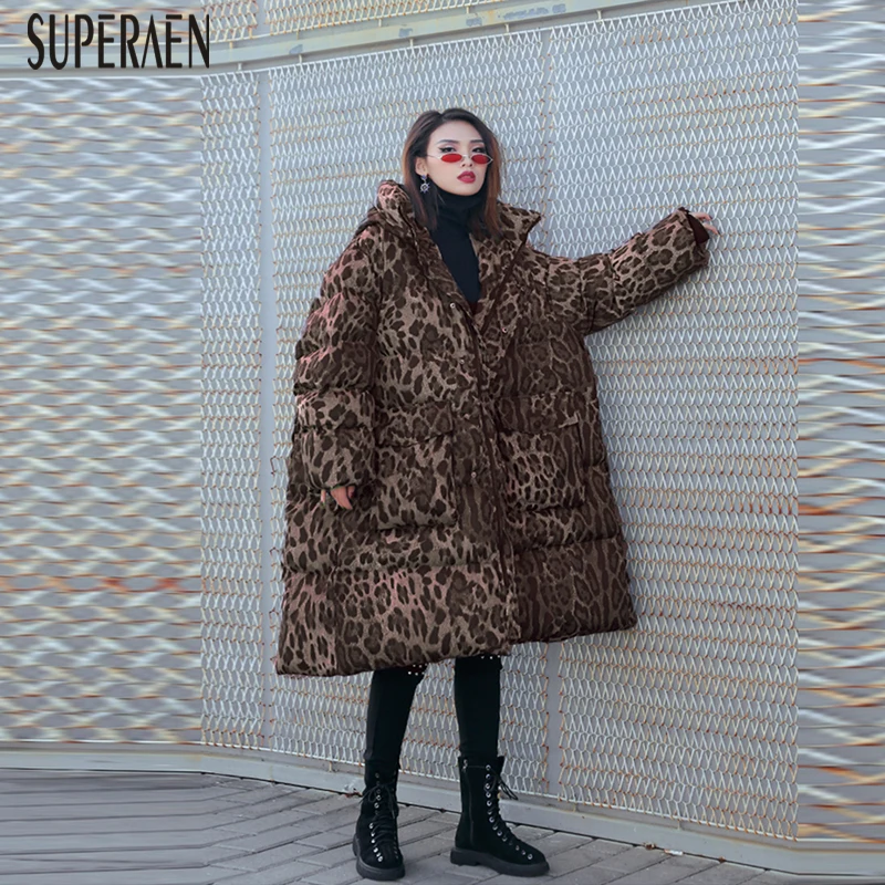 SuperAen Cotton New Warm Parkas Coat Female Loose Pluz Size Winter Thick Leopard Parkas Coat Female Wild Women Clothing