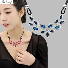 SINLEERY Новое поступление блестящий синий кубический цирконий цветок колье ожерелье черная кожаная цепочка женские массивные ювелирные изделия XL177 SSB