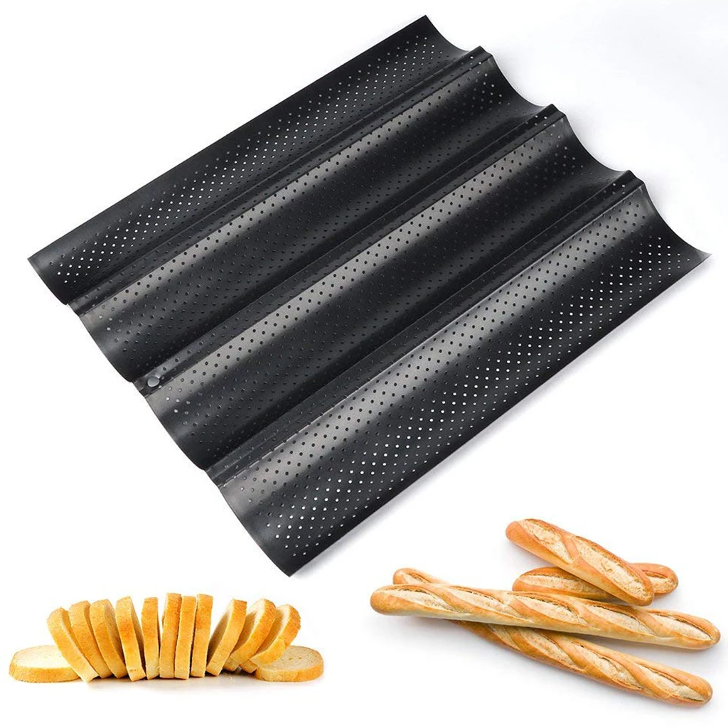 Non-Stick Perforated Pan French Bread Baking Pan Tray, 2 or 3 or 4 Gutters to Choose, 2 Colors Available Non-Stick Perforated Pan French Bread Baking Pan Tray, 2 or 3 or 4 Gutters to Choose, 2 Colors Available