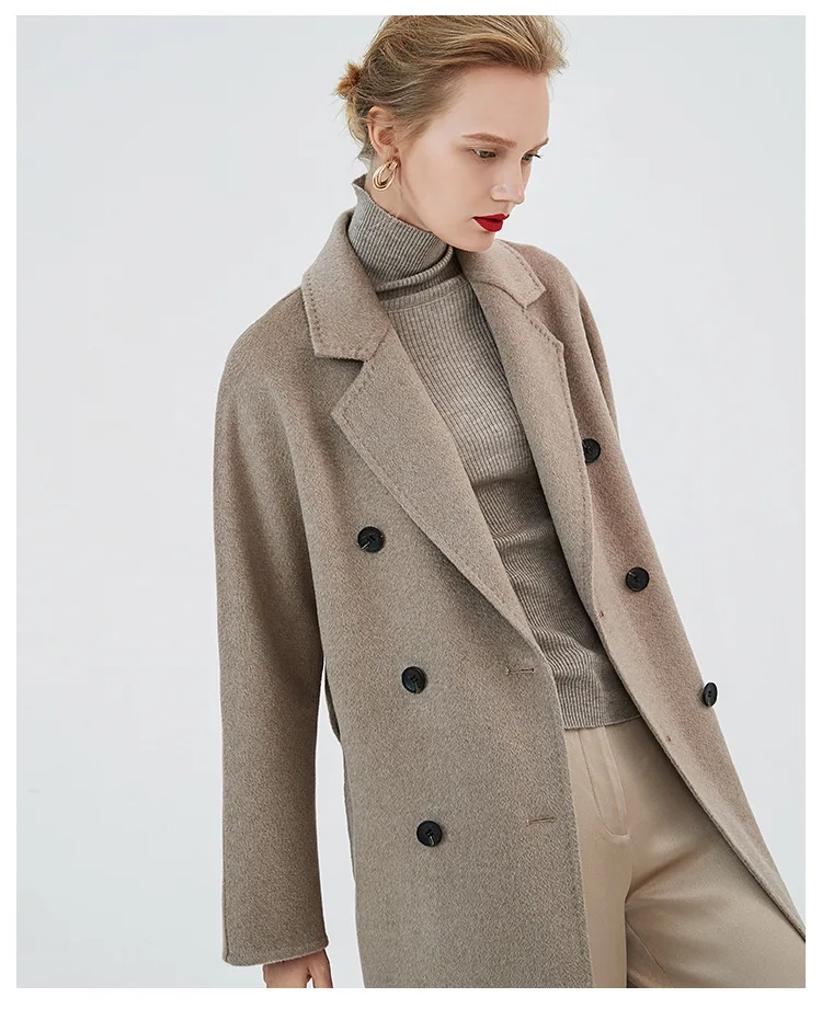 New style winter and autumn woolen overcoat oat color classic style female coats water ripple double-sided cashmere clothes