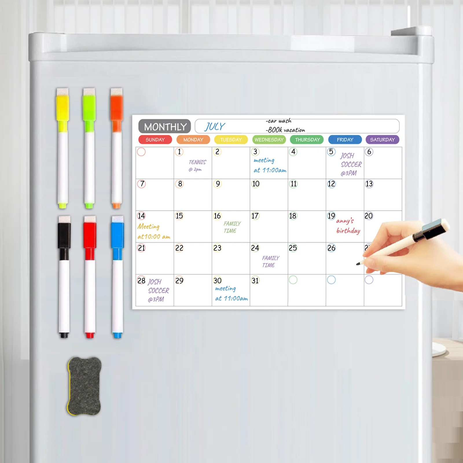 Magnetic WEEKLY/MONTHLY Planner Whiteboard Fridge Calendar With Markers Erase 