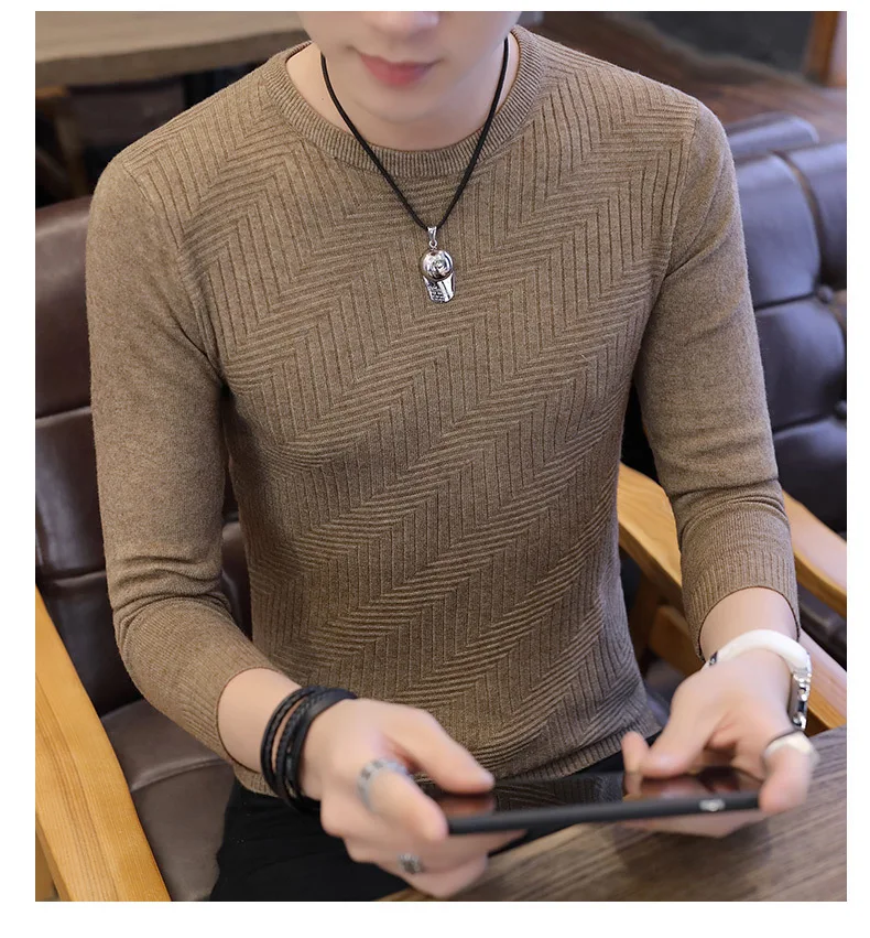 Свитер Для мужчин Повседневный пуловер Для мужчин Осень Slim Fit рубашка с длинными рукавами Для мужчин свитера вязаный кашемировый шерстяной тянуть Homme