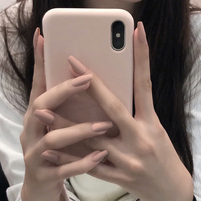 Khaki Pure Color Frosted Ballet matte Fake Nail press on Wearable Detachable Nail Tip Long Healthy full cover for Girl