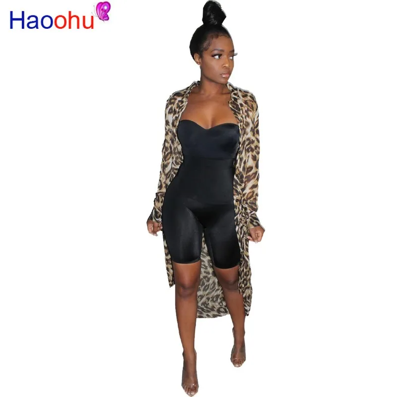 

HAOOHU Casual Leopard Print Coat Long Sleeve Women Autumn Clothing Button Long Coats Streetwear Female Irregular Shirt Coat