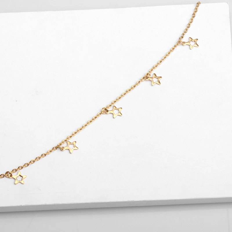 316L Stainless Steel Hollow Star Charm Anklet Gold Pentagram Link Chain Ankel Bracelets For Women Fashion Jewelry Wholesale