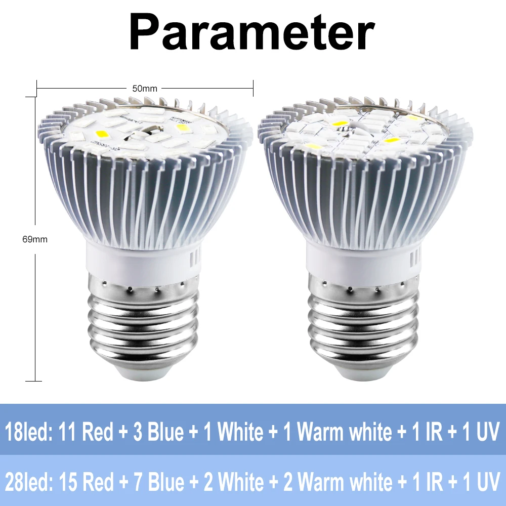 Plants Seeds Flower Full Spectrum LED EU/US Light Bulbs For Plant Growth Indoor Lighting Grow Light E27 For Indoor Seedlings