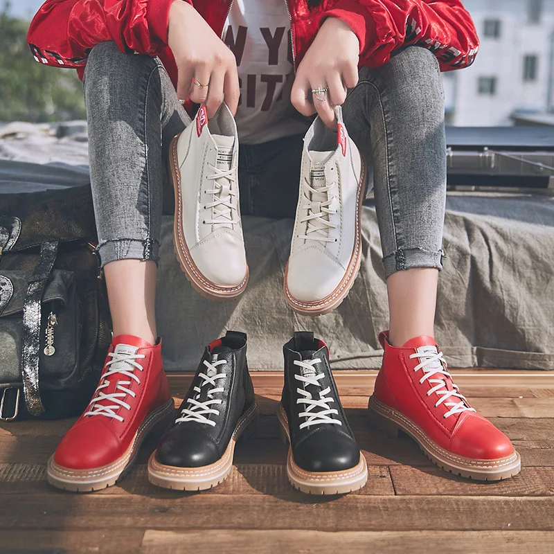 

SWYIVY 2019 Martin Boots Autumn New England Style Genuine Leather Shoes Fashion High Top Women Casual Shoes Ankle Boots Female