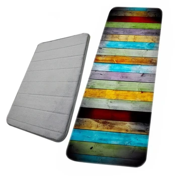 

40 x 60 cm (Grey) & Long Paragraph Colorful Wood Prints Water Absorbent Bath Mats 40X120cm / 16X48Inch