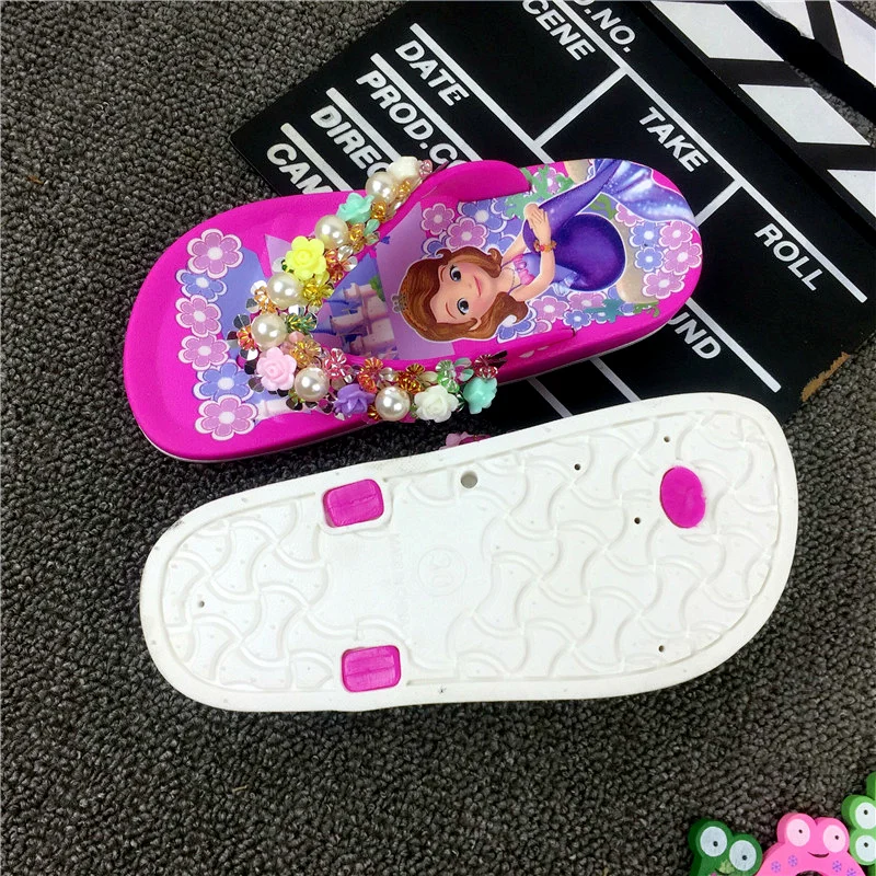 JY 2020 Summer Children girls Sofia with flower princess PVC beach Slippers Non-slip flip flop 26-39 2colors LS01
