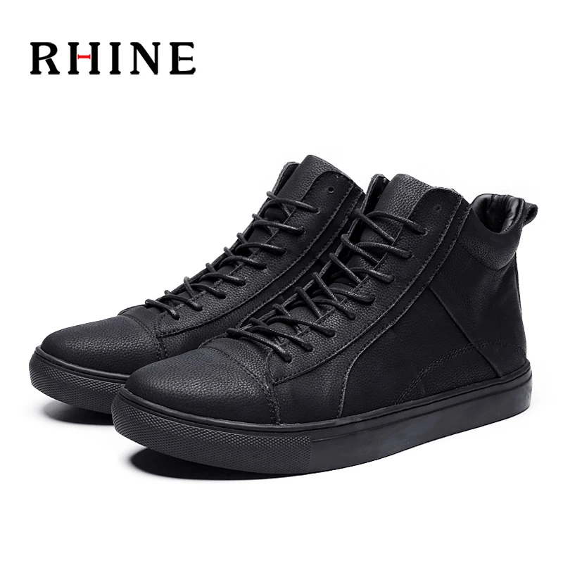 RHINE Brand Men Quality Lightweight Lace-Up Comfortable Motorcycle Boots PU Leather Soft Boots Wear-Resisting Bottom Men Shoes