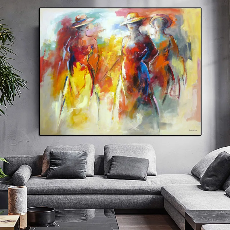 

World famous paintings Wearing a hat abstract painting Woman playing the guitar printed oil painting on canvas Wall art picture