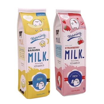 

2 Pcs New Creative Simulation of Milk Cartoon Pencil Case Cute PU Pen Bag Stationery Pouch, Red & Yellow