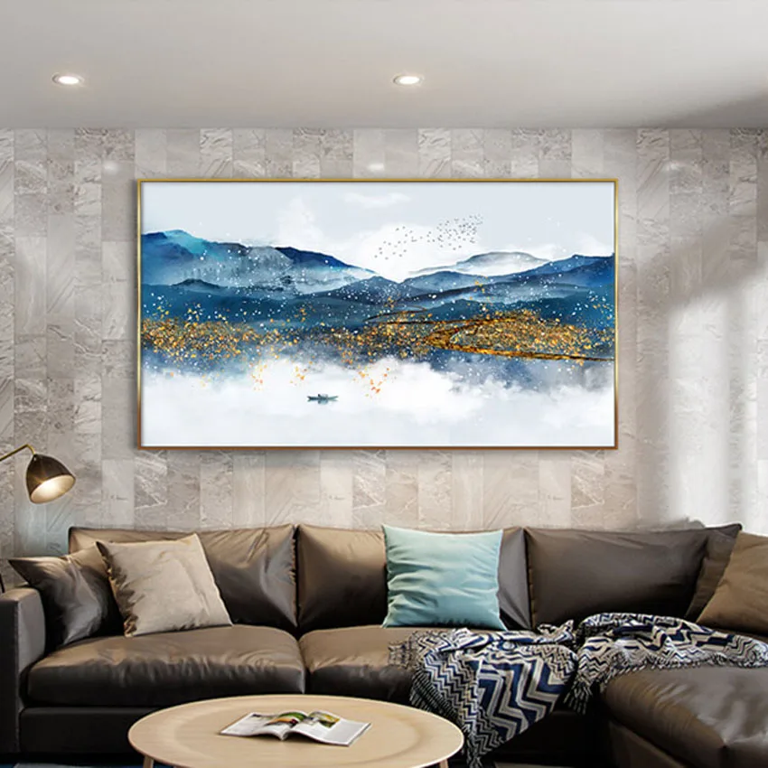 100% hand-painted oil painting, gold leaf mountain abstract modern art murals, for the living room decoration