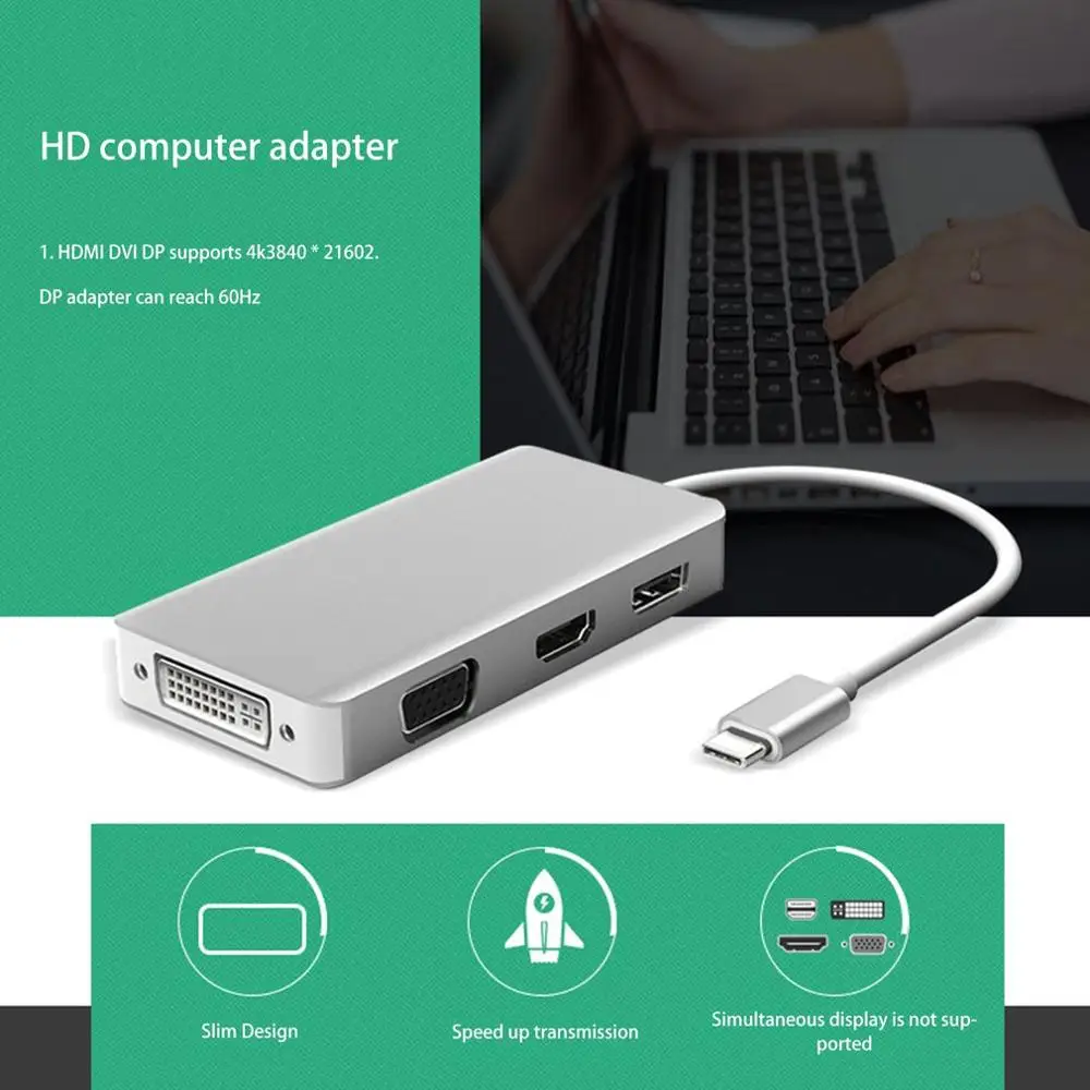 USB C концентратор USB C 3,1 к HDMI DP Displayport VGA DVI адаптер type C к HDMI VGA 1080p видео конвертер для Macbook