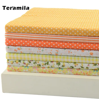 

Teramila 7pcs/lot Multiple Color Cotton Fabric Floral and Dots Design for Home Textile Quilting Meter Desk Decoration Patchwork