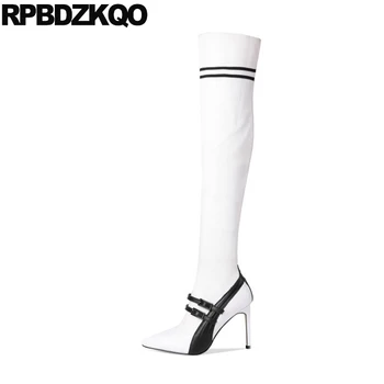 

stiletto high quality shoes knit over the knee heel slim thigh boots for plus size women big fetish extreme 10 white pointed toe