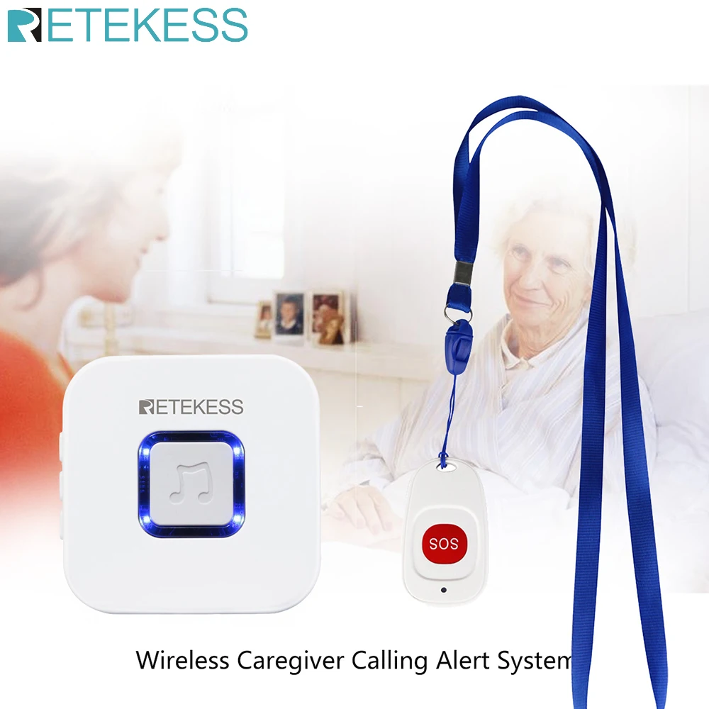 Tanie Retekess System przywoływania domu opieki awaryjne Pager bezprzewodowy dzwonek odbiornik + SOS jeden przycisk Pager dla starszych pacjentów