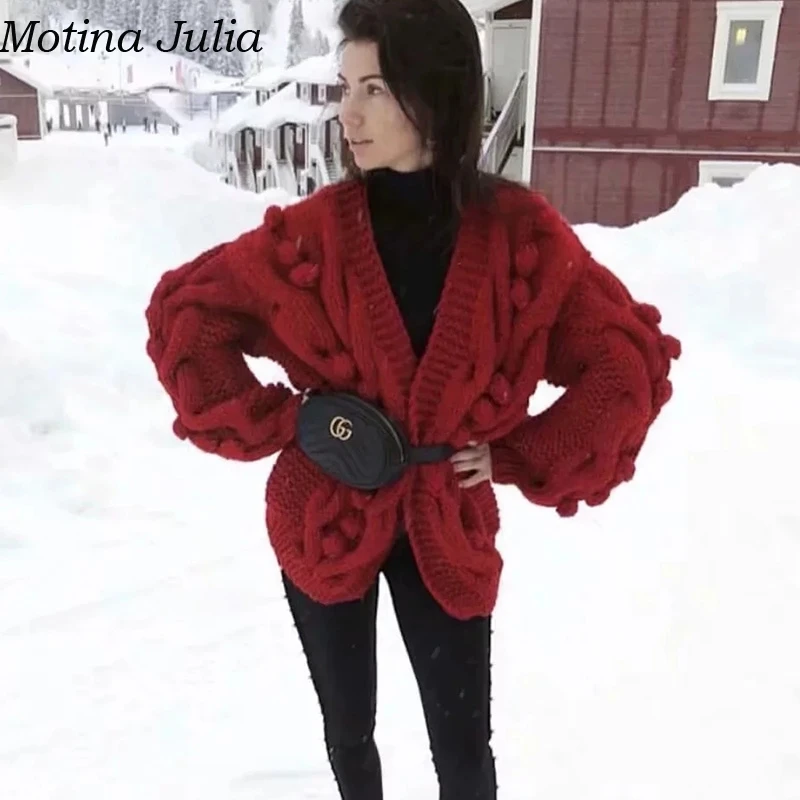 Motina Julia, повседневный вязаный свитер с начесом, кардиган для женщин, большой размер, вязаный свитер, крутой шик, вязанный кардиган