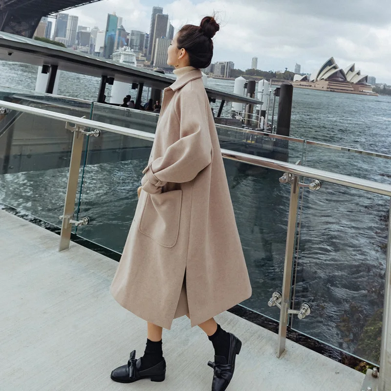 

2019 Winter New Style Korean-style Popular Thick Loose-Fit over-the-Knee Mid-length Woolen Jacket Women's CHIC Woolen Overcoat