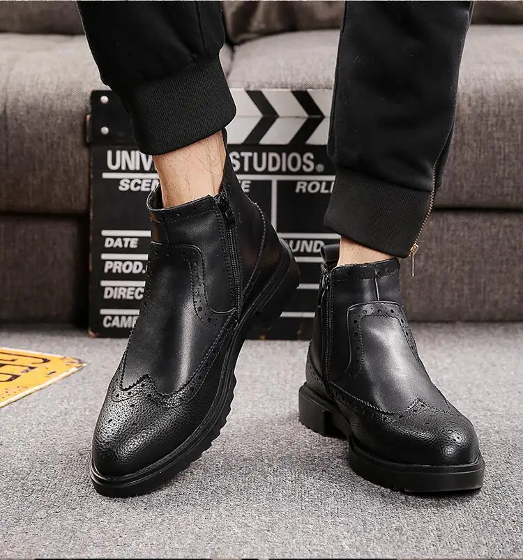 

2019 New Style Chelsea Fashion Man Short Boots MEN'S Leather Boots Short Boots Genuine Leather Varved Martin Boots Fashion Thick