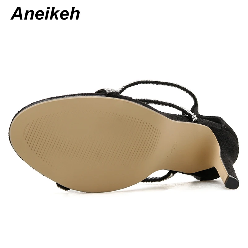 Aneikeh/обувь; женские Босоножки на каблуке; римские стразы; туфли-лодочки с ремешками на лодыжках; модельные туфли на высоком тонком каблуке с открытым носком и пряжкой; женская обувь
