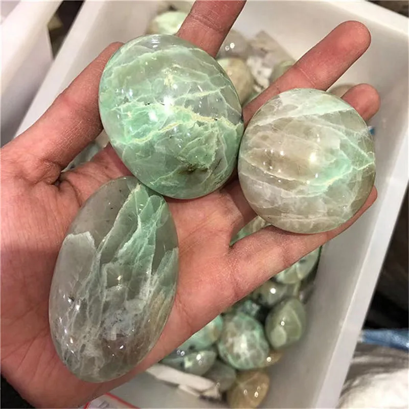 Natural Quartz green moonstone palm Crystals Healing Stones For feng shui 3