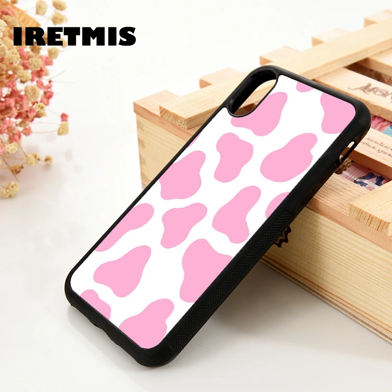 Iretmis 5 5S SE 6 6S TPU Silicone Rubber phone case cover for iPhone 7 8 plus X Xs 11 Pro Max XR pink cow pattern | Мобильные