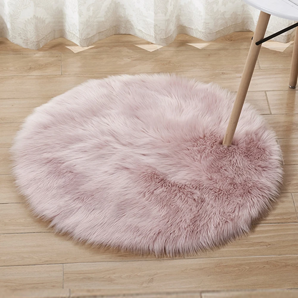 Plain Home Decoration Round Fluffy Luxury Area Rug Faux Plush Living Room Seat Pad Floor Mats Carpet Soft Hairy - Цвет: 2