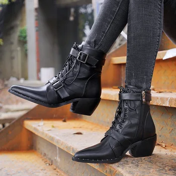 

Royesic Genuine Cow Leathe Martin boots flat bottom 2020 autumn new zipper British style thick bottom ankle boots women